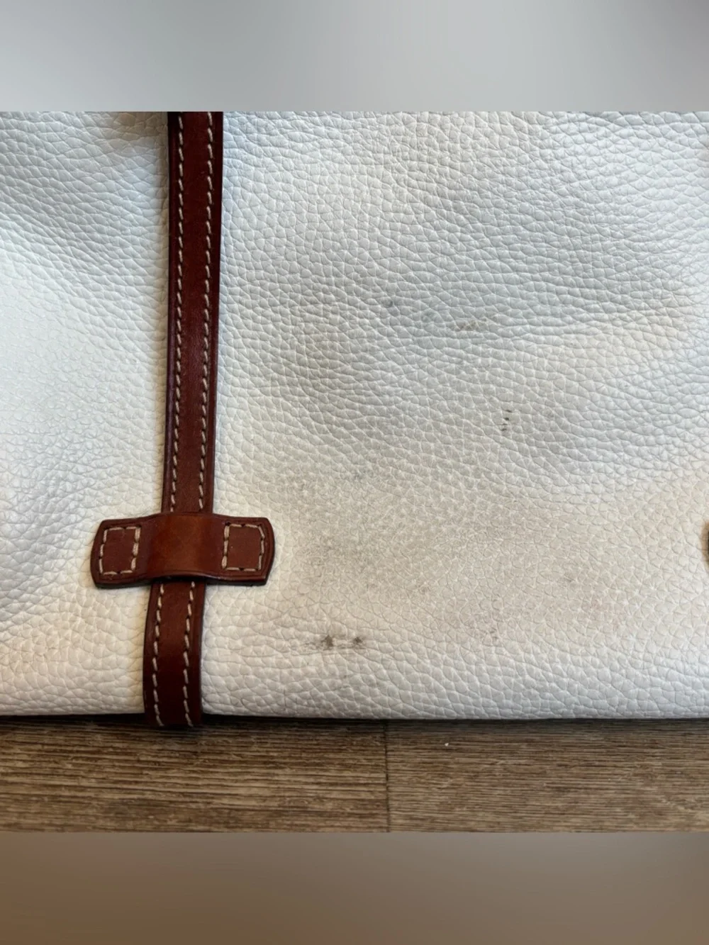 👜 Dooney & Bourke Pebbled Leather Tote Cream Brown Trim Large Shoulder Bag - Picture 9 of 9